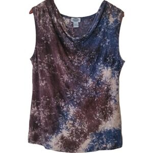 Sienna Grace Top Blouse Womens Size Large Blue Brown Marble Sequins Cowl Neck L
